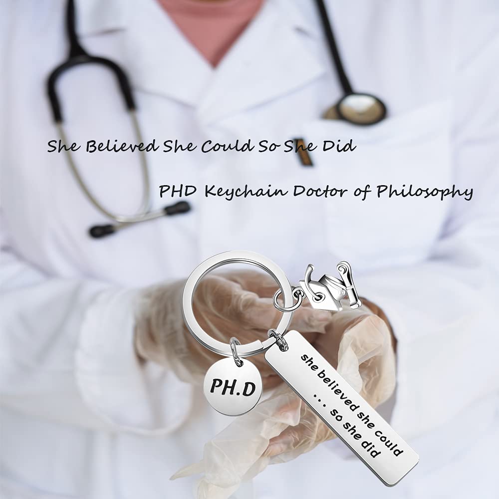 FOTAP PHD Keychain Doctor of Philosophy Jewelry Doctorate Gift PhD Graduation Gift She Believed She Could So She Did Keychain