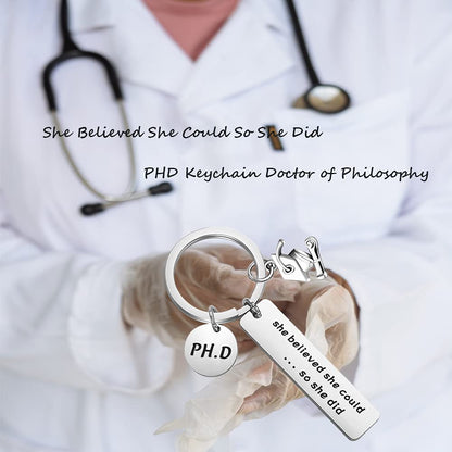 FOTAP PHD Keychain Doctor of Philosophy Jewelry Doctorate Gift PhD Graduation Gift She Believed She Could So She Did Keychain