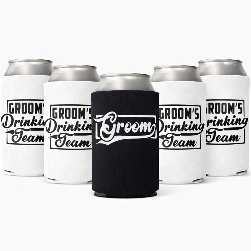 Groom and Groomsmen Can Coolers – Groom’s Drinking Team Beer Can Coolers for Bachelor Party and Wedding Gifts