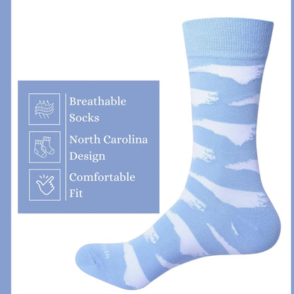 Barrel Down South North Carolina Dress Socks for Men or Women - Carolina Blue and White Tarheel Pride
