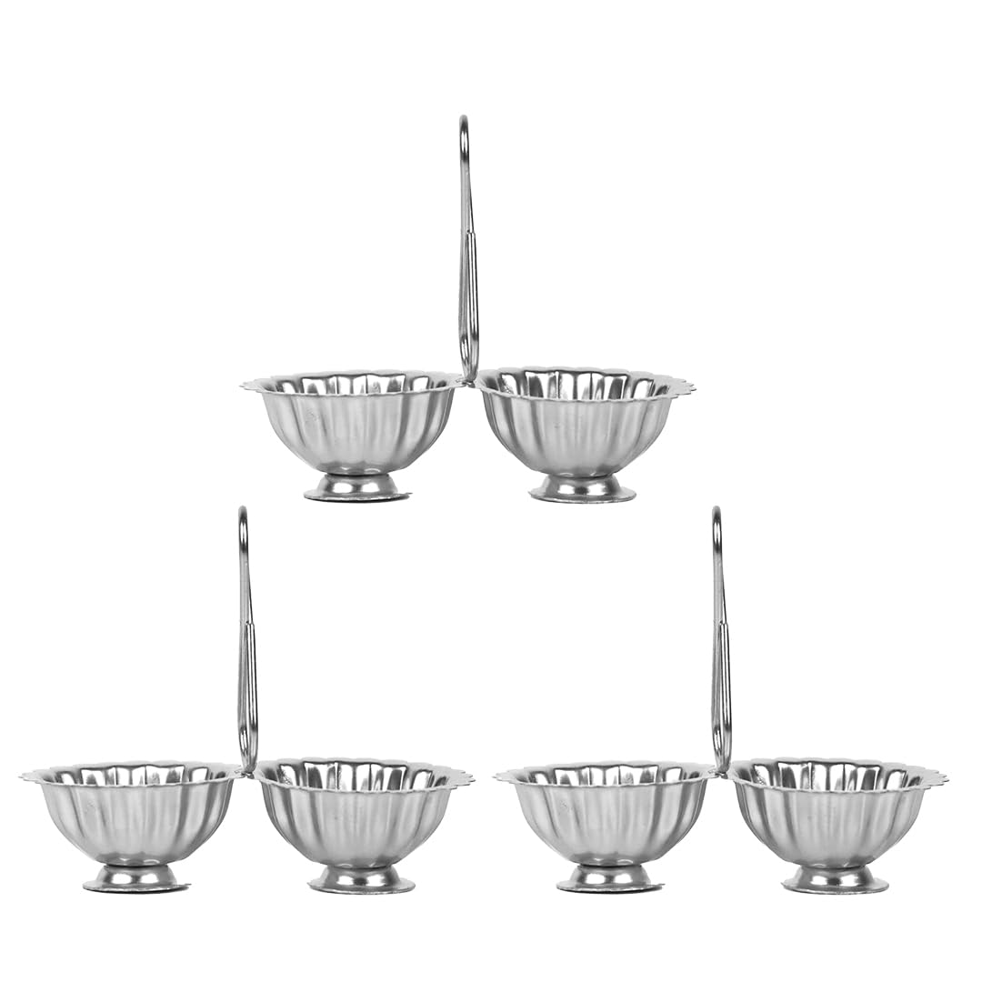 Shubhkart Silver Plated Haldi Kumkum Holder/Stand Set for Puja, Home, Office Decor, Diwali Gift, Rakshabandhan, Festive Gift (Pack of 3, Medium)