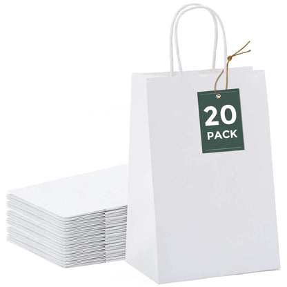 GSSUSA White Paper Bags with Handles 5.25 x 3.75 x 8 In, 20 Pack, Small Gift Bags for Shopping, Retail, Business, Wedding, Party Favor, Merchandise, Boutique and Craft Use