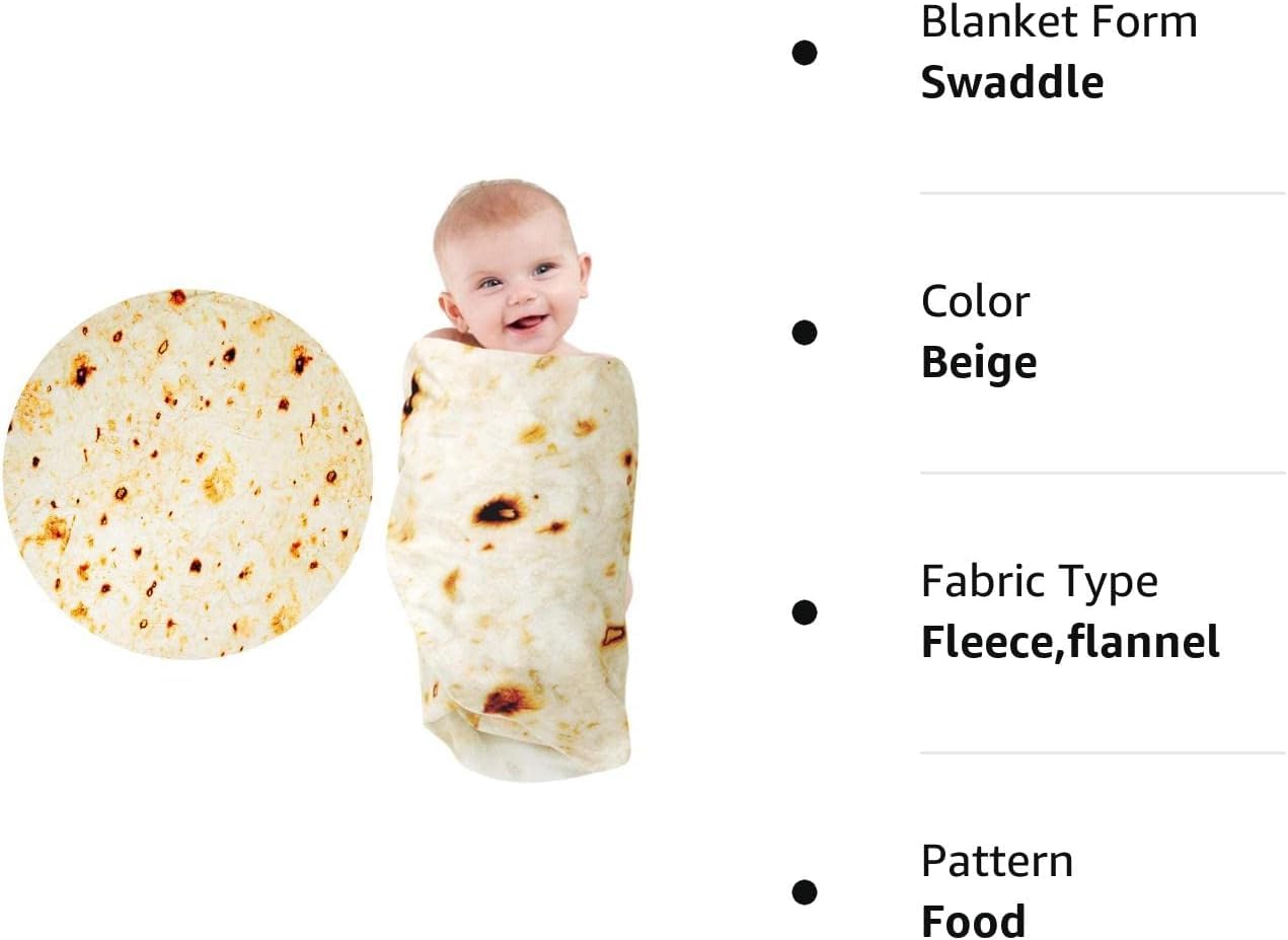 Burrito Baby Blanket, Tortilla Swaddle Blanket, Taco Blanket for Newborn Toddler, 285 GSM Soft Flannel Wearable Wrap Funny Gifts for Baby Shower & First Christmas Boy Girl 0-3 6 9 Months