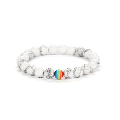 LGBT Natural Stone Bead Stretchy String Lesbian Gay Pride Bracelet Handmade Adjustable Rainbow Gemstone Seed for Men Women Friend LGBTQ Friendship Jewelry Birthday Gift