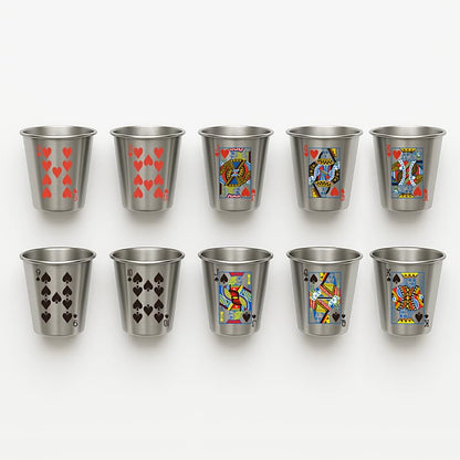10-Pack Stainless Steel Poker Shot Glasses 2oz - Poker & Casino Theme Party Shots with Spades & Hearts- Durable Barware for Casino Nights, Gifts for Poker Players