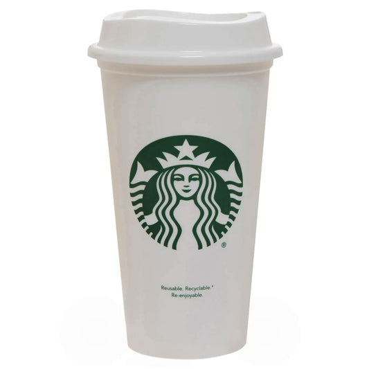 Starbucks White Reusable Plastic Travel Mug/Cup/Tumbler Grande Medium, 16oz 473ml