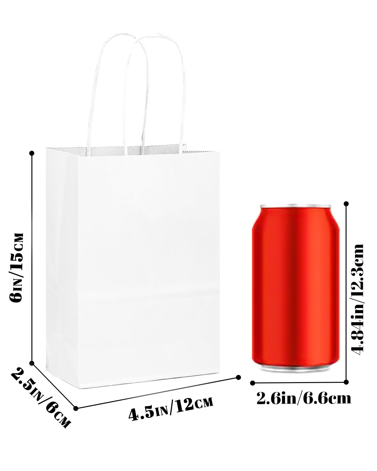 qiqee 50-Packs White Paper Gift Bags with Handles Bulk 4.5"x2.5"x6" Mini Size Party Favor Bags Multiple Uses