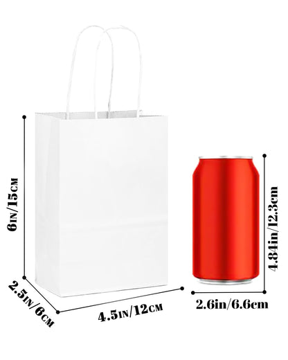 qiqee 50-Packs White Paper Gift Bags with Handles Bulk 4.5"x2.5"x6" Mini Size Party Favor Bags Multiple Uses