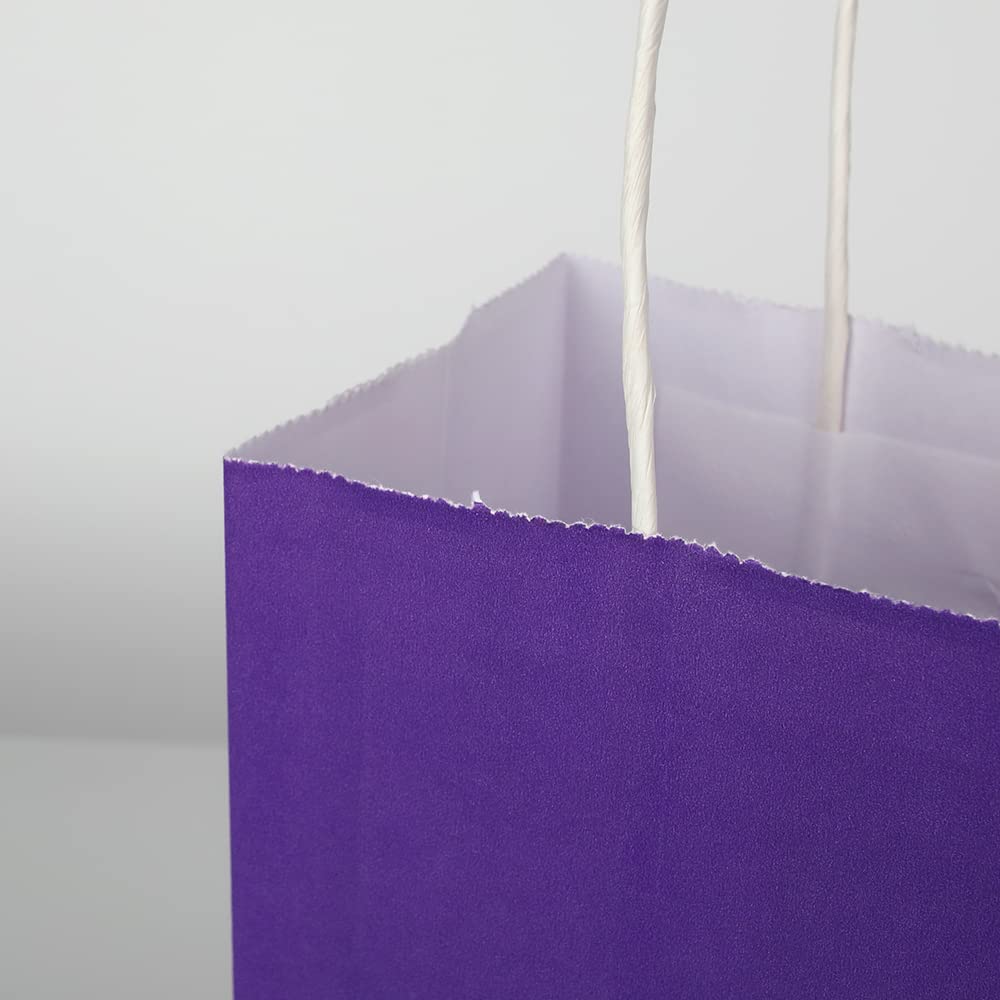 Oikss 50 Pack 5.25x3.25x8.25 Inch Small Purple Kraft Paper Bags with Handles Bulk for Birthday Wedding Party Favors Grocery Retail Shopping Business Goody Craft Gift Bags Cub Sacks, 50 Count
