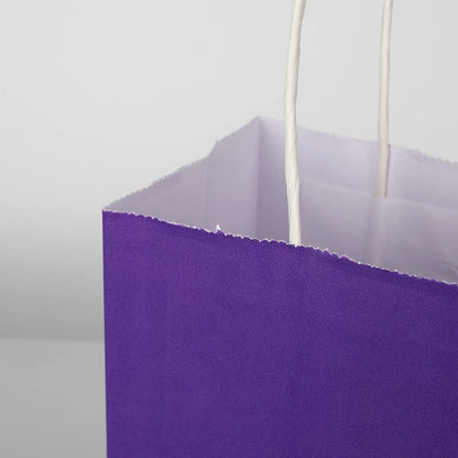 Oikss 50 Pack 5.25x3.25x8.25 Inch Small Purple Kraft Paper Bags with Handles Bulk for Birthday Wedding Party Favors Grocery Retail Shopping Business Goody Craft Gift Bags Cub Sacks, 50 Count