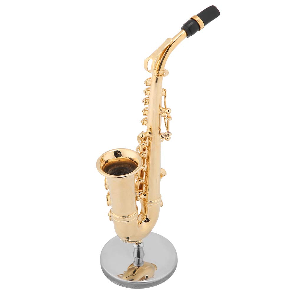 Maxmartt Miniature Alto Saxophone with Stand and Case Gold Plated Mini Musical Instrument Saxophone Replica Collectible Figurines Model Birthday Gifts Home Decoration Display Ornament