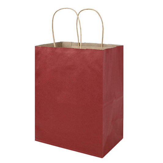 bagmad 100 Pack 8x4.75x10 Inch Medium Red Gift Paper Bags with Handles Bulk, Kraft Bags, Craft Grocery Shopping Retail Party Favors Wedding Business Sacks (Red, 100pcs)