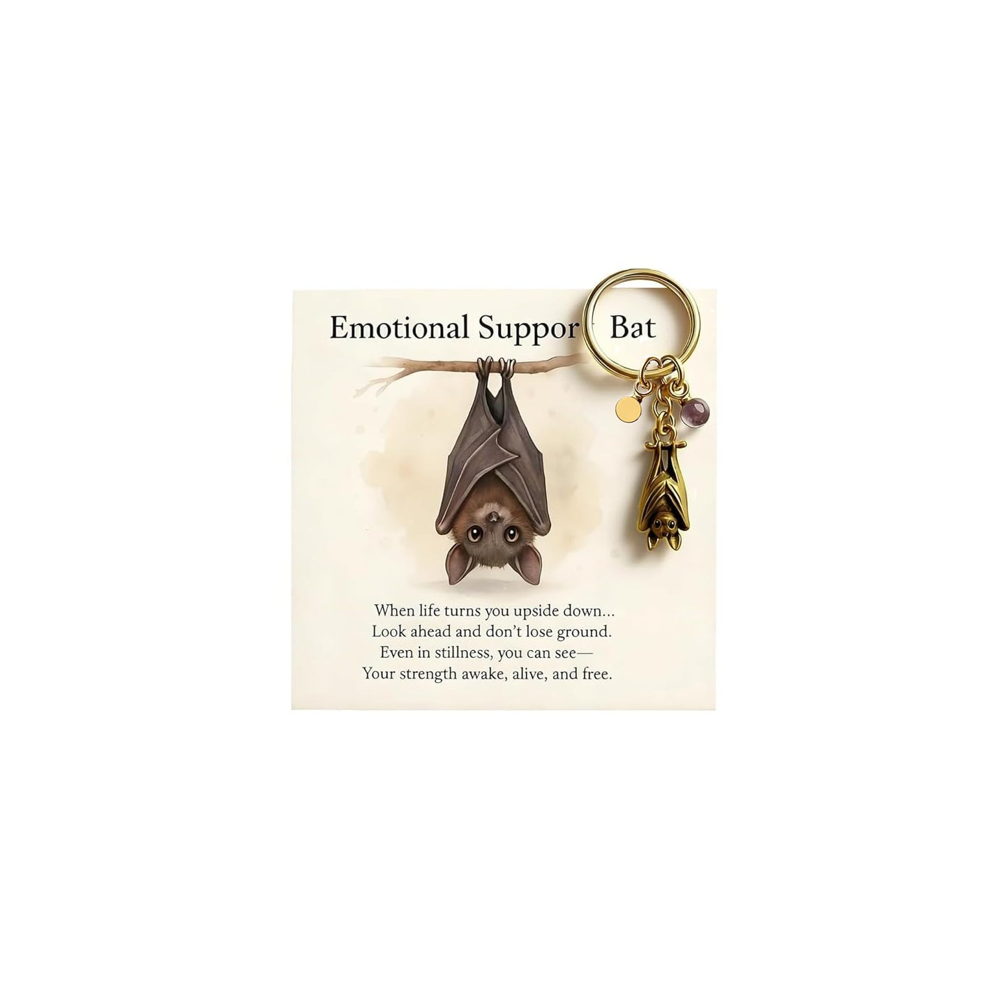 Bat Keychain For Women, Emotional Support Encourage Gothic Animal Metal Cubic Zirconia Charm Gift Accessories
