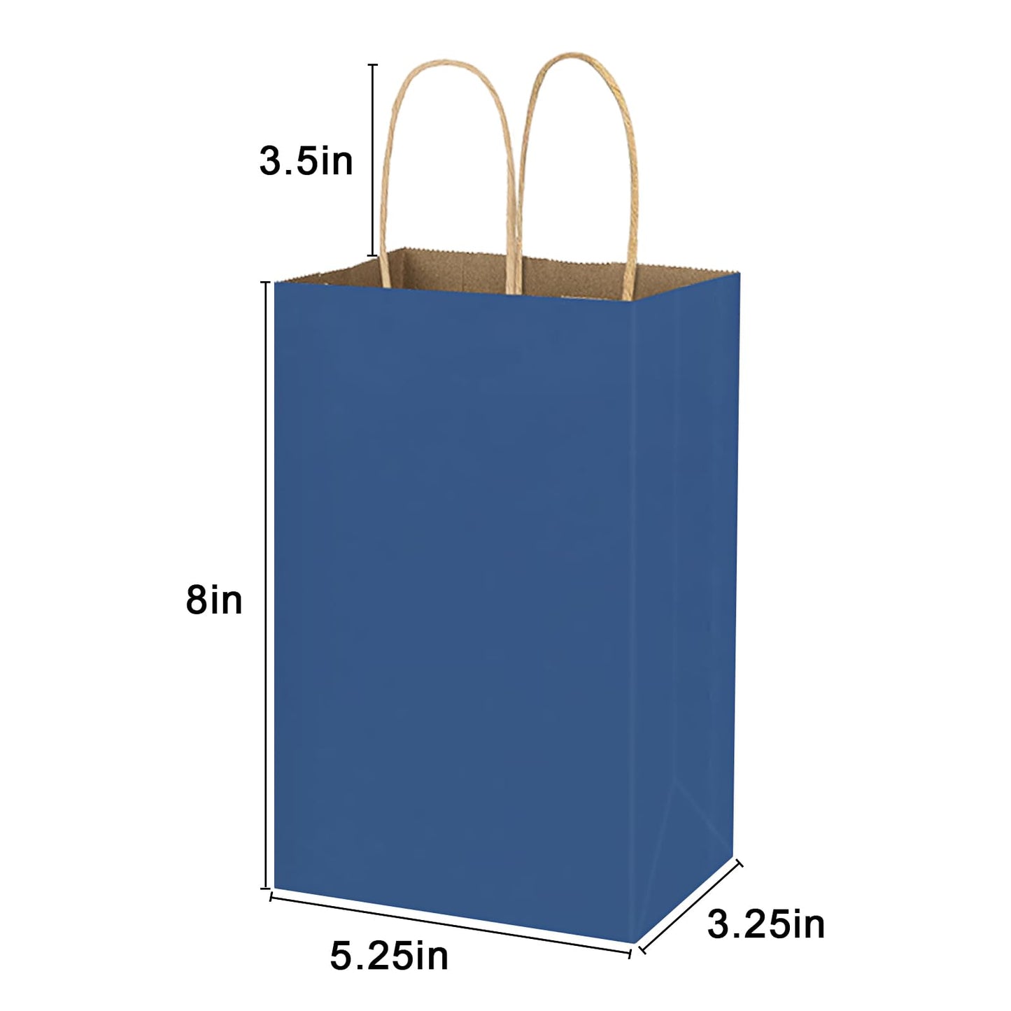 bagmad 100 Pack 5.25x3.25x8 Inch Small Blue Kraft Paper Bags with Handles Bulk, Gift Bags, Craft Grocery Shopping Retail Party Favors Wedding Sacks (Blue, 100pcs)