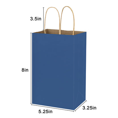 bagmad 100 Pack 5.25x3.25x8 Inch Small Blue Kraft Paper Bags with Handles Bulk, Gift Bags, Craft Grocery Shopping Retail Party Favors Wedding Sacks (Blue, 100pcs)