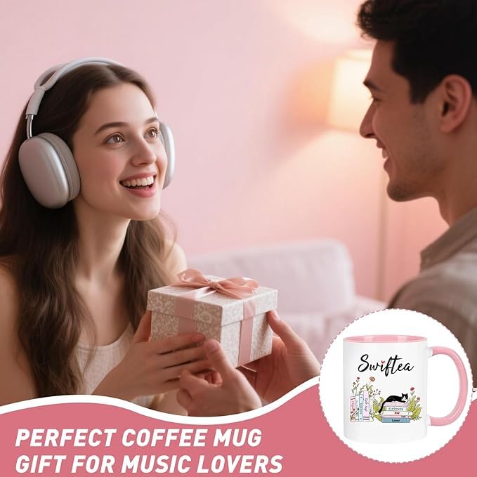 Funny Coffee Mug Swiftea Album Coffee Mug Gift for Singer Fans Womens Girls 11oz White and Pink Double Sided