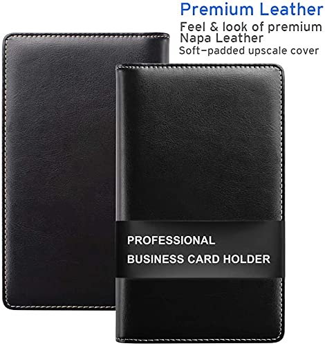 Sooez Leather Professional Business Card Book Holder Organizer, 240 Capacity Credit Card Booklet, PU Name Cards Holder Storage File for Men Women, 7.7 x 4.5 Inch, Black