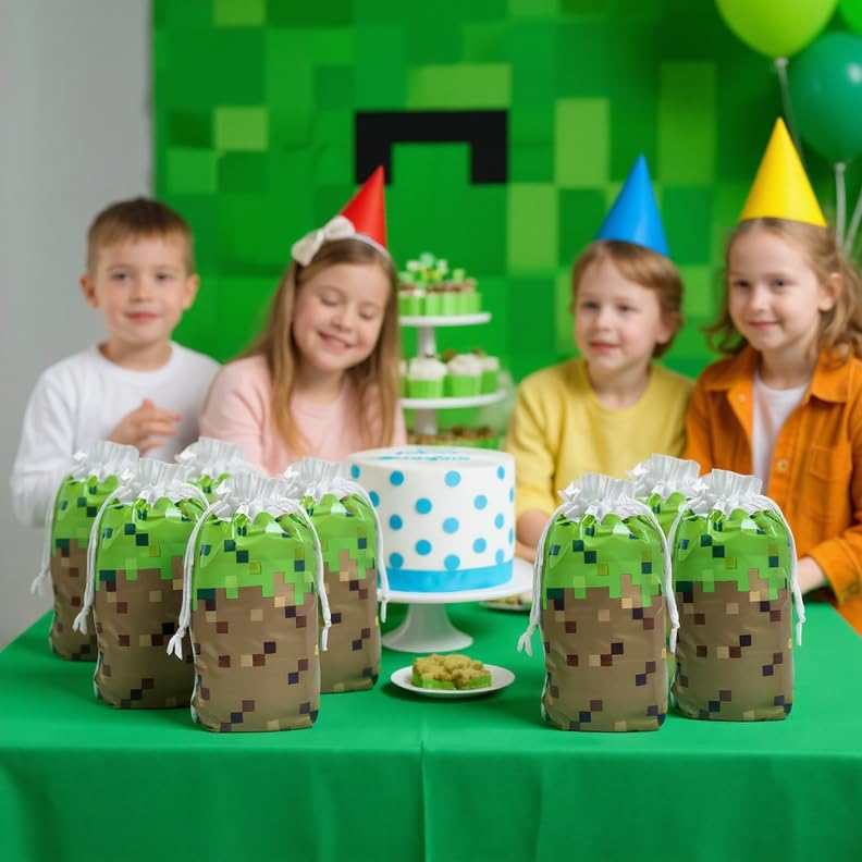 48Pcs 7 x 10Inch Pixel Miner Favor Bags Pixel Themed Treat Goodie Bags for Birthday Party Supplies Video Game Party Candy Bag for Kids