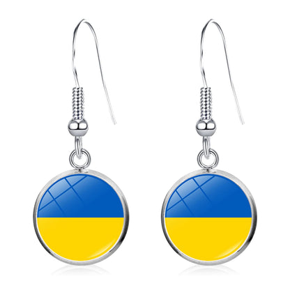 Unique Chic Blue Yellow Crystal Ukrainian Flag Dangle Drop Earrings Round Circle Hook Earrings for Women Statement Jewelry Gifts
