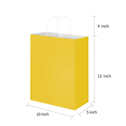 Oikss 50 Pack 10x5x13 Yellow Kraft Paper Bags with Handles Bulk for Birthday Party Favors Grocery Retail Shopping Business Goody Recycled Craft Gift Bags (Large Size, 50 Count)