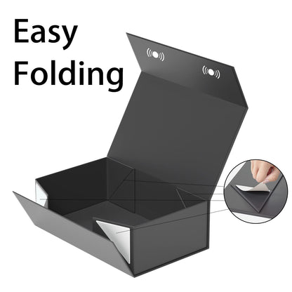RYDDOY Black Gift Box, 9.5x6x3'' Gift boxes for Presents with Lids Magnetic Closure Rectangle Collapsible for Groomsman Proposal Box, Wedding, Christmas, Halloween, Birthday Gift Packging