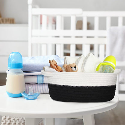 Woven Cotton Rope Gift Basket, Small Baskets for Gifts Empty, Cute Baby Nursery Basket, Pet Toy Storage Bin for Dog Cat, Decorative Wicker Home Organizer with Handles, 12"x 8"x 5", Black