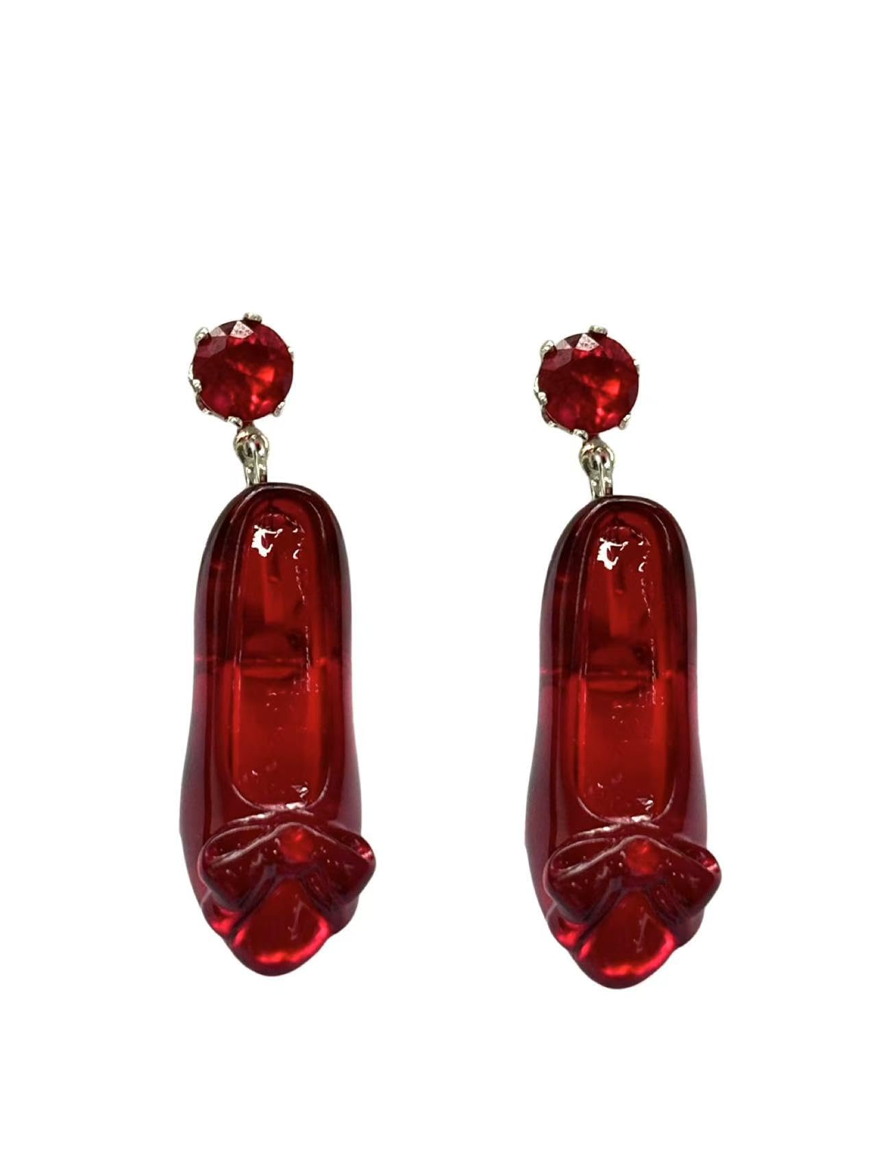 Cute Pair of Ruby Slipper Drop and Dangle Earrings for Women. Wonderful Wizard Oz Themed