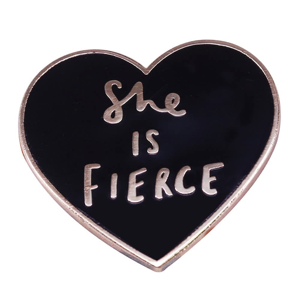 She Is Fierce Brooch Black Heart Enamel Pins Shakespeare Quotes Backpack Hat Collar Badges Feminist Lapel Pins Jewelry Accessories Gifts