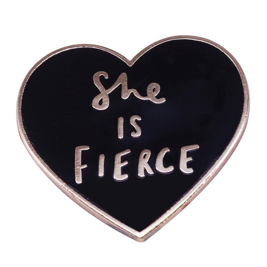 She Is Fierce Brooch Black Heart Enamel Pins Shakespeare Quotes Backpack Hat Collar Badges Feminist Lapel Pins Jewelry Accessories Gifts