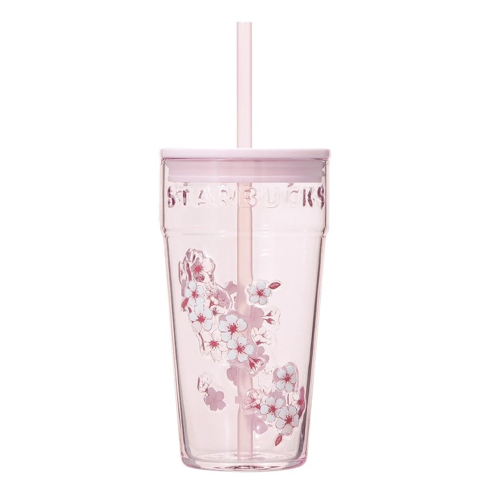 Starbucks SAKURA 2026 Glass Tumbler, Pink, 473ml, with Straw