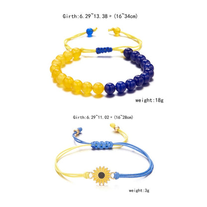 Pingyongchang Ukraine Flag Bracelet with Natural Crystal Bracelet Adjustable Bangles Set Ukrainian Yellow Blue Bracelet Hand Braided Bracelet for Men Women Kids Unisex