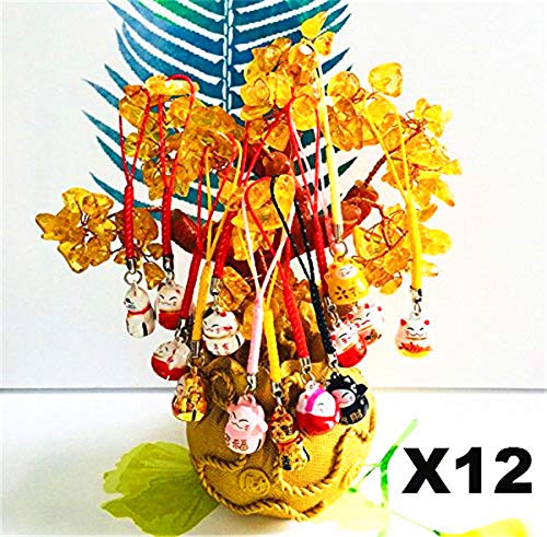 EatingBiting 12PCS Random Fortune Lucky Japanese Beckoning Cat Maneki Neko Keyring Keychain Key Rings, Fengshui Fortune Lucky Cat Kitty Key Chains Keyrings Keychain good health mascot Avoid evil