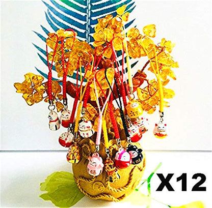 EatingBiting 12PCS Random Fortune Lucky Japanese Beckoning Cat Maneki Neko Keyring Keychain Key Rings, Fengshui Fortune Lucky Cat Kitty Key Chains Keyrings Keychain good health mascot Avoid evil