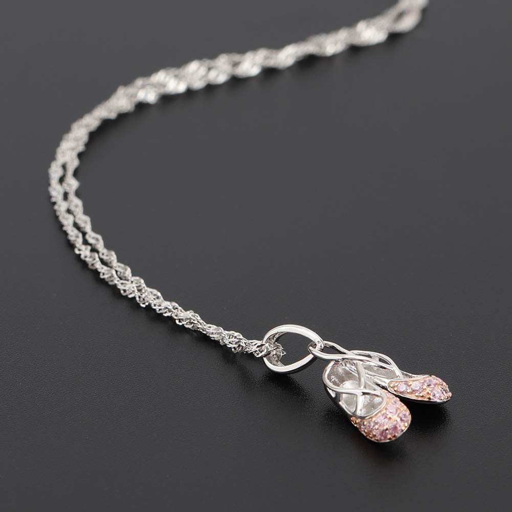 925 Sterling Silver Dance Recital Gifts for Girls Ballerina Necklace Jewelry Cubic Zirconia Ballet Slippers Shoes Necklace for Women Teen Little Girl & Dancer 18"
