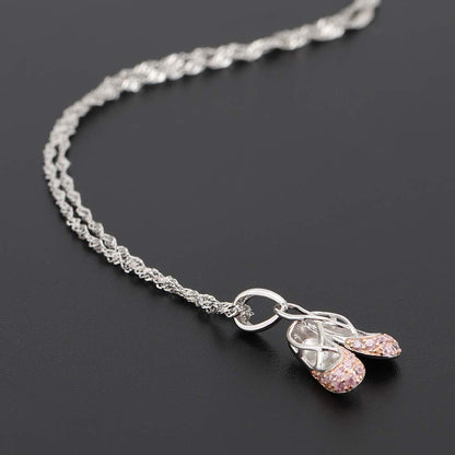 925 Sterling Silver Dance Recital Gifts for Girls Ballerina Necklace Jewelry Cubic Zirconia Ballet Slippers Shoes Necklace for Women Teen Little Girl & Dancer 18"