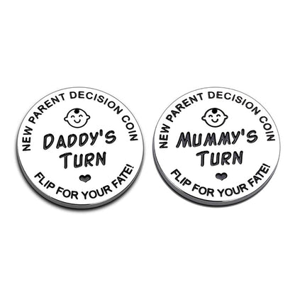 New Dad Mom Gifts Funny Decision Making Coin, New Parent Mummy Daddy Pregnancy Women First Time to be Moms Dads Mother's Day Father's Day Gifts Double Sided