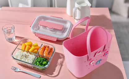 MINISO Barbie Tote Bag, Reusable Small Rubber Waterproof Bag, Cute Design Practical And Portable Handbag for Work Travel (PINK)