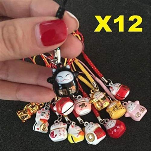 EatingBiting 12PCS Random Fortune Lucky Japanese Beckoning Cat Maneki Neko Keyring Keychain Key Rings, Fengshui Fortune Lucky Cat Kitty Key Chains Keyrings Keychain good health mascot Avoid evil
