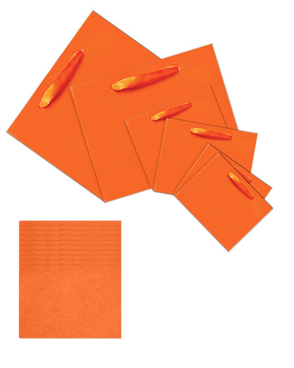 qiqee 10PCS Bright Orange Gift Bags with Ribbon Handles Mulit Assorted Sizes Gift Wide Bags (2pcs Large 13", 4pcs Medium 9.6", 4pcs Small 6.3",Tissue Paper)