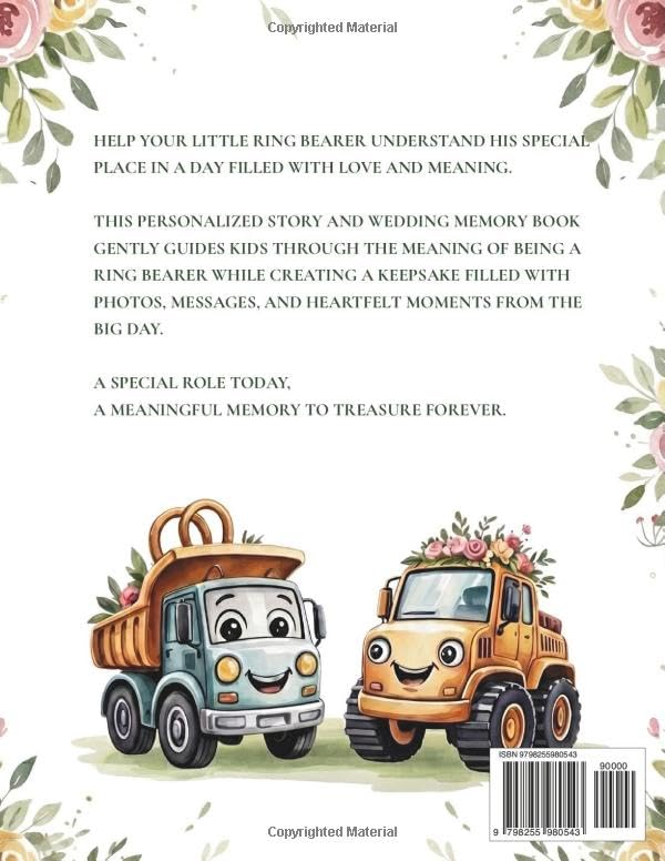 The Ring Bearer: Truck Themed Personalized Story and Wedding Memory Book for Kids, a Meaningful Ring Bearer Gift.