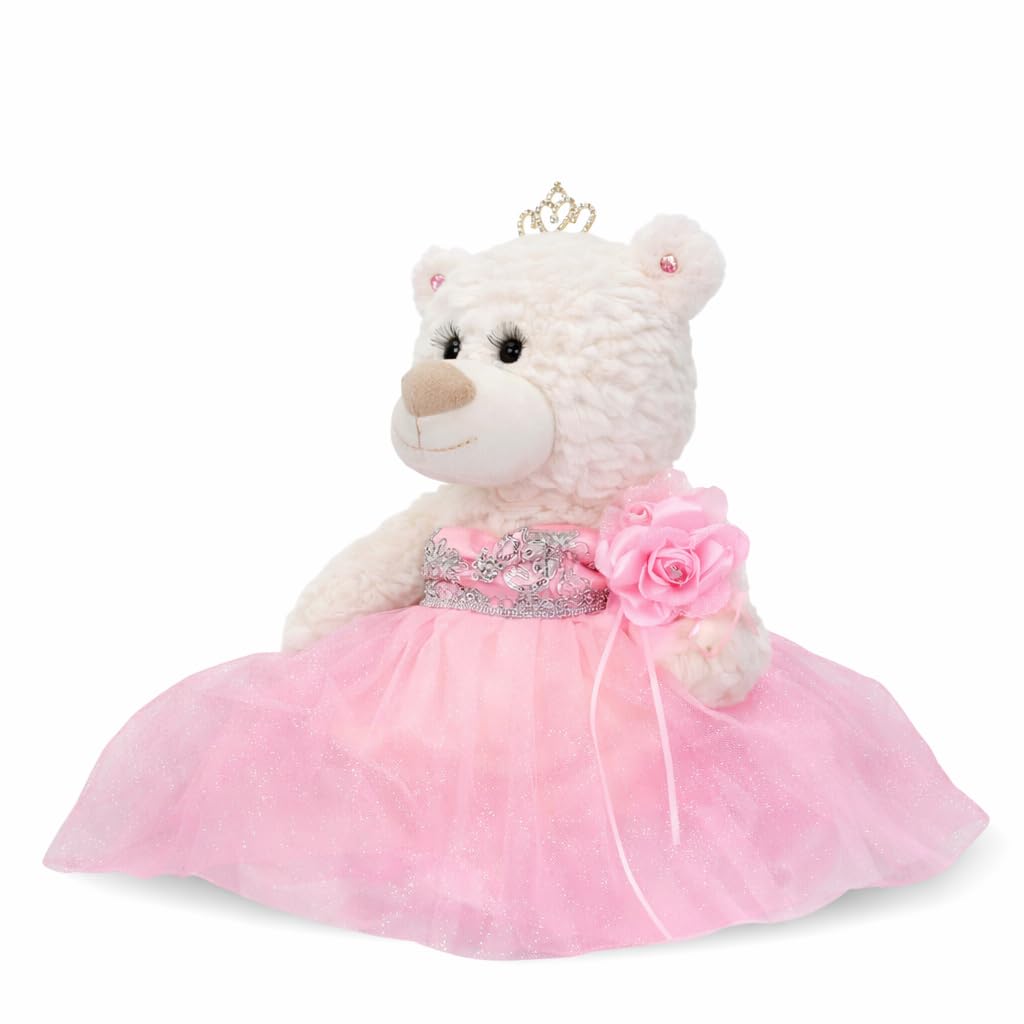 KINNEX COLLECTIONS SINCE 1997 Classic Size Quinceañera Bear with Elegant Dress – Gift-Ready Keepsake and Centerpiece Decoration for 15 Años, OSO Quinceañera Tradicional B14631-3 (Pink)