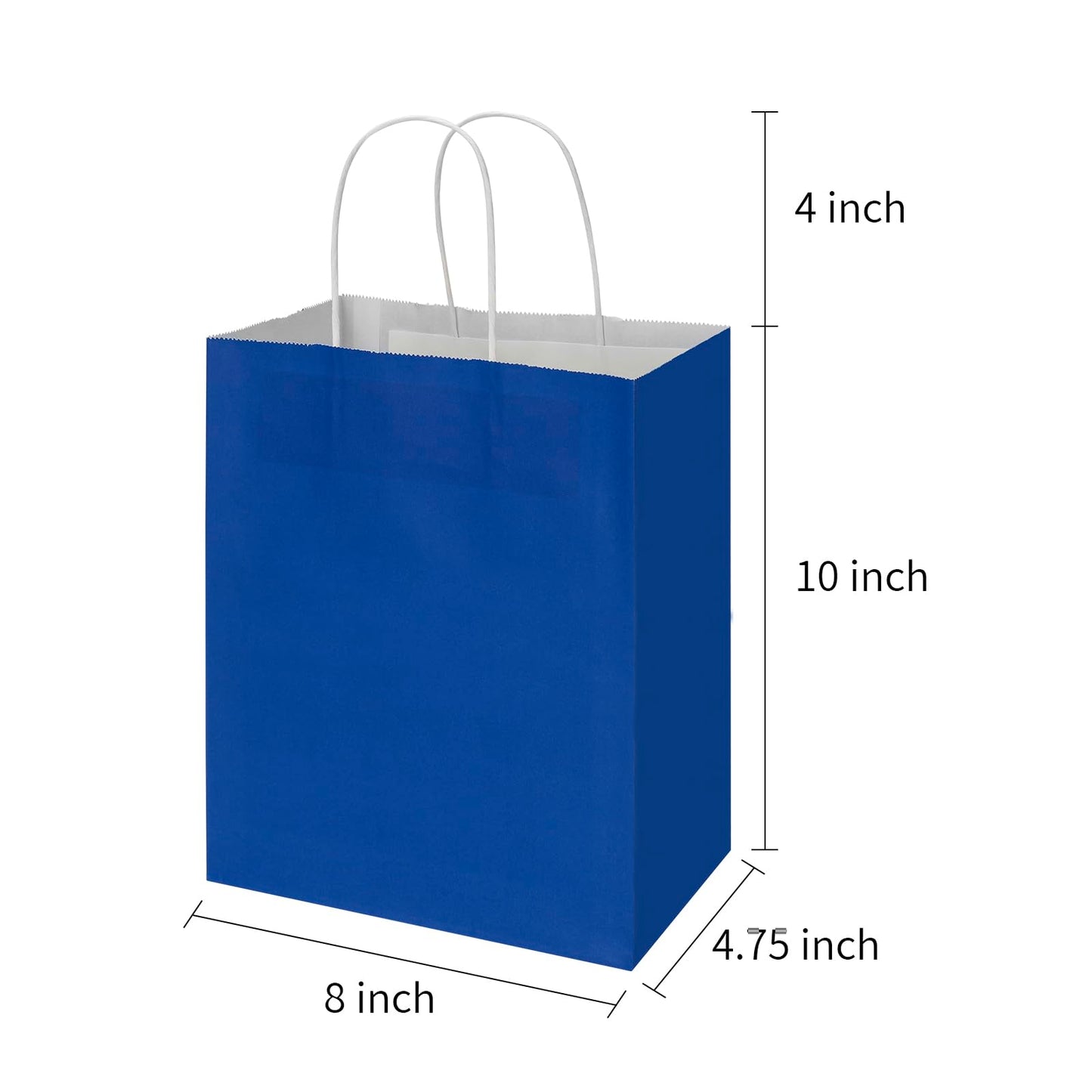 Toovip 50 Pack 8x4.75x10 Inch Medium Royal Blue Kraft Paper Bags with Handles Bulk, Gift Wrap Bags for Favor Grocery Retail Party Birthday Shopping Business Goody Craft Merchandise Take Out sacks