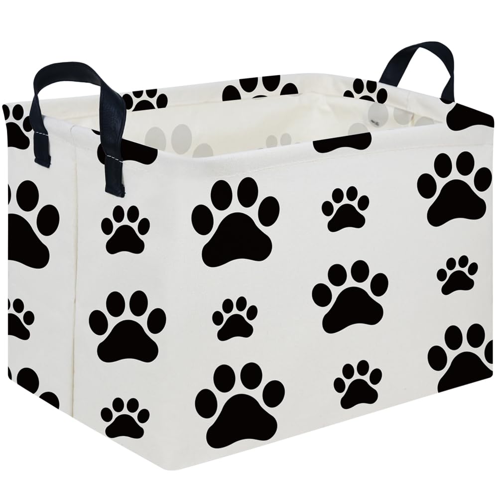 Rectangular Dog Basket,Nursery Hamper,Collapsible canvas kids toy storage box,Kids room storage basket,Pet decor(Dog paw)