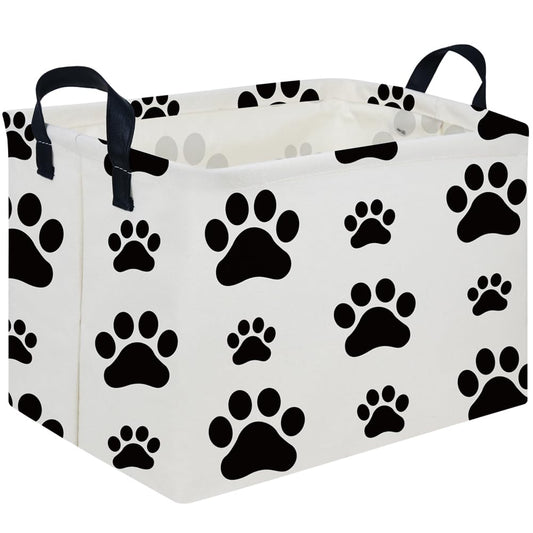 Rectangular Dog Basket,Nursery Hamper,Collapsible canvas kids toy storage box,Kids room storage basket,Pet decor(Dog paw)