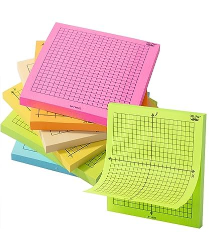 Mr. Pen- Graph Sticky Notes, 3x3 Inch, 6 Pads, 50 Sheets/Pad, 300 Sheets, 6 Grid Designs, Bright Colors, Square Graph Paper Notes, Grid Sticky Note Pads for Math, Study, Journals, Planners