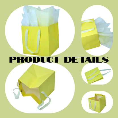 JUNESHE 2 Pack Small Square Gift Bags with Handles & Tissue Paper, 5.9 inch Yellow Paper Bag for Birthday Party Favors Baby Bridal Shower Presents Wedding Anniversary