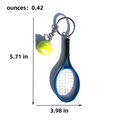 Color Mini Tennis Racket with Ball Keychain Key Ring