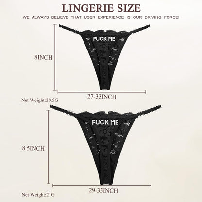 2Pack Women G-String Thongs T Back Low Rise Lace Panties Funny Thongs with Letters Cute Sexy Underwear