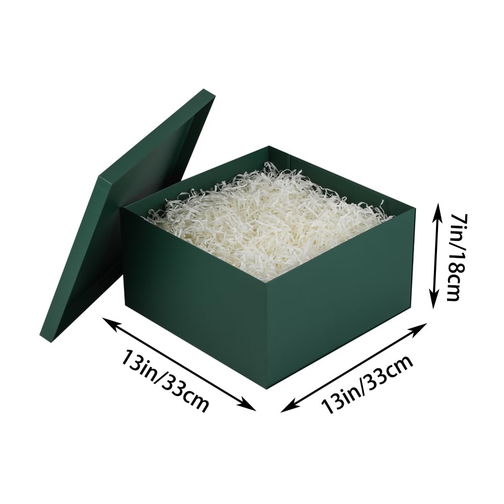 UoeRing 1Pcs Green Extra Large gift box with lids 13×13×7 Inches gift boxes for presents,Birthday Box (include Ribbon, Paper Shred Filler Gift Card & Envelopes)