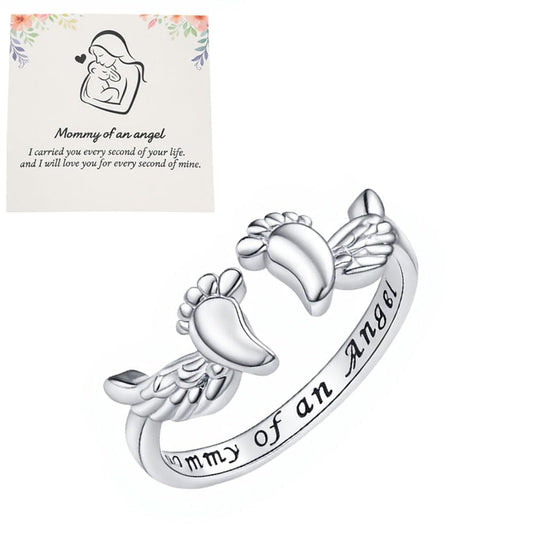MIFYNN Miscarriage Gifts for Mothers Pregnancy Loss Son or Daughter Ring Mommy of an Angel Wing Ring Silver Mom Feather Rings Mother's Day Gifts